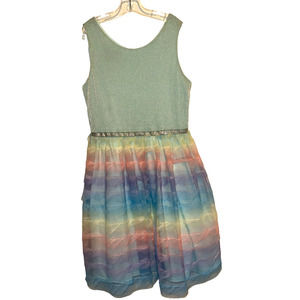 By & By Metallic Blue Rainbow Special Occasion Dress Girls 14